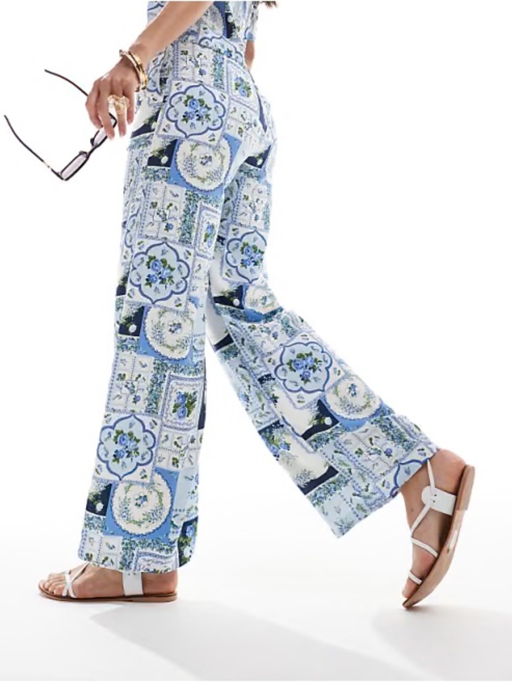 Abercrombie Faux Silk Floral Wide Leg Pants Blue White S Short NWT